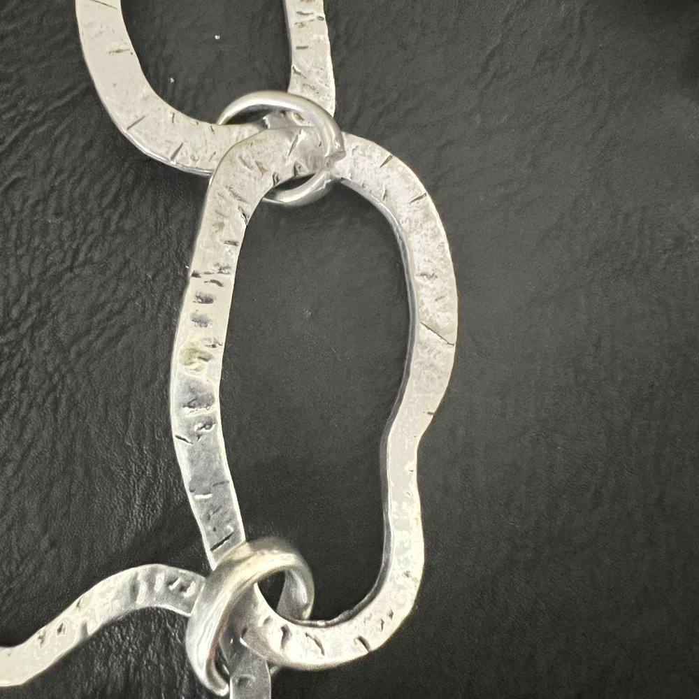 Silver Tone Hammered Chunky Organic Link Long Statement Necklace 40" Art